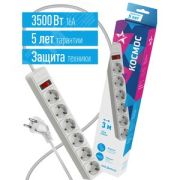 Фильтр сетевой Космос 6гн 3м 16А 3500Вт с/з выкл. (ПВС 3*1) белый