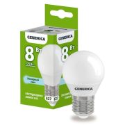 Лампа E27 8W 6500K G45 шар GENERICA