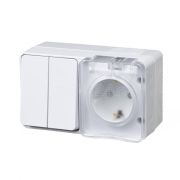 Блок ОУ Роз с/з шторки+Выкл 2-кл 10А IP54 Атлас Profi54 белый