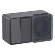 Блок ОУ Роз с/з шторки+Выкл 2-кл 10А IP54 Атлас Profi54 антрацит